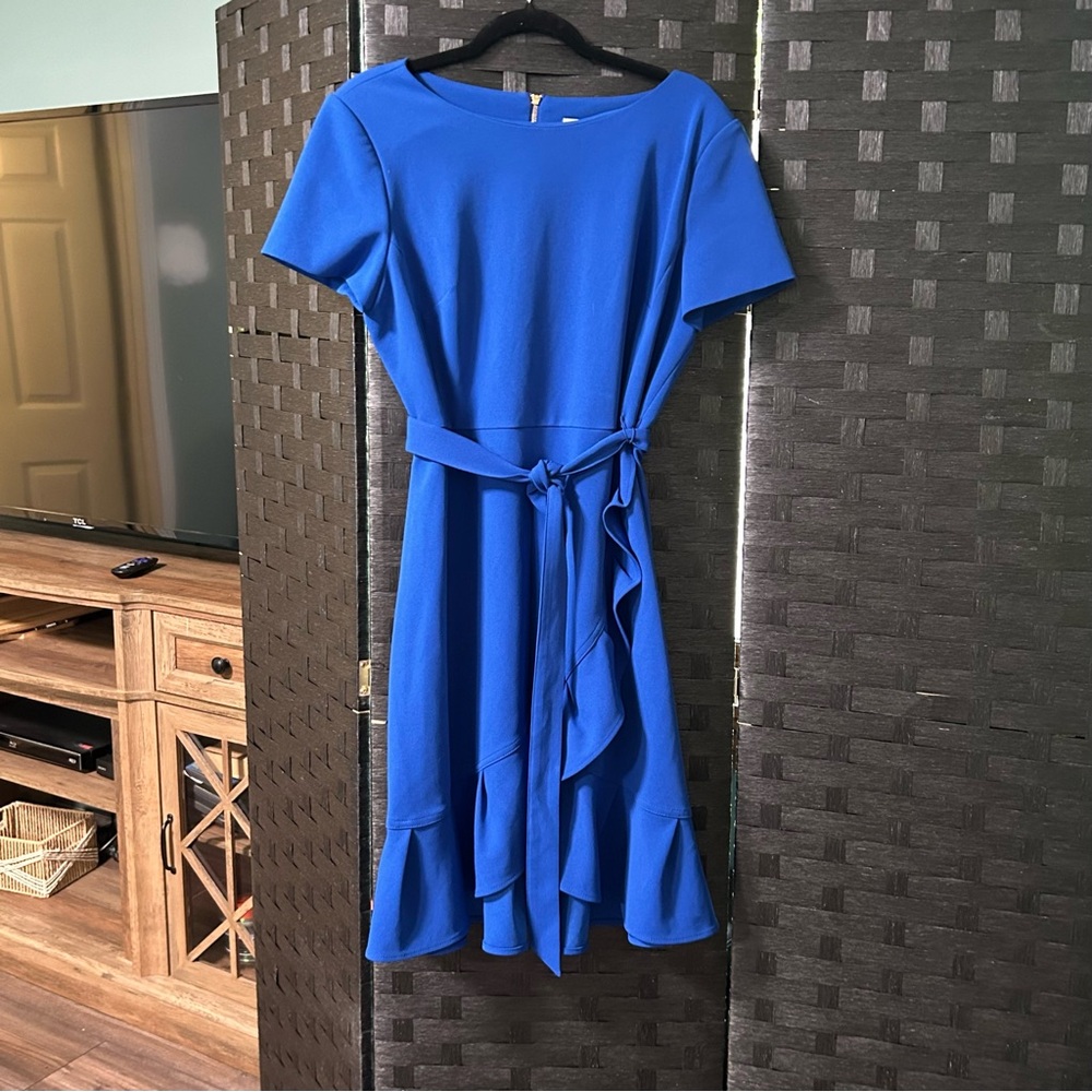 Calvin Klein Royal Blue Midi Dress with Tie Waist
